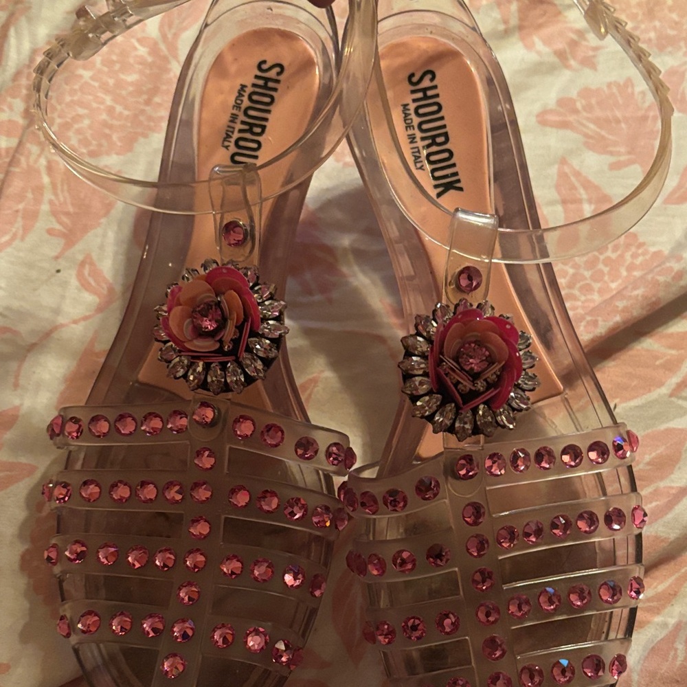Shourouk Transparent Sandals with Pink and Silver Details